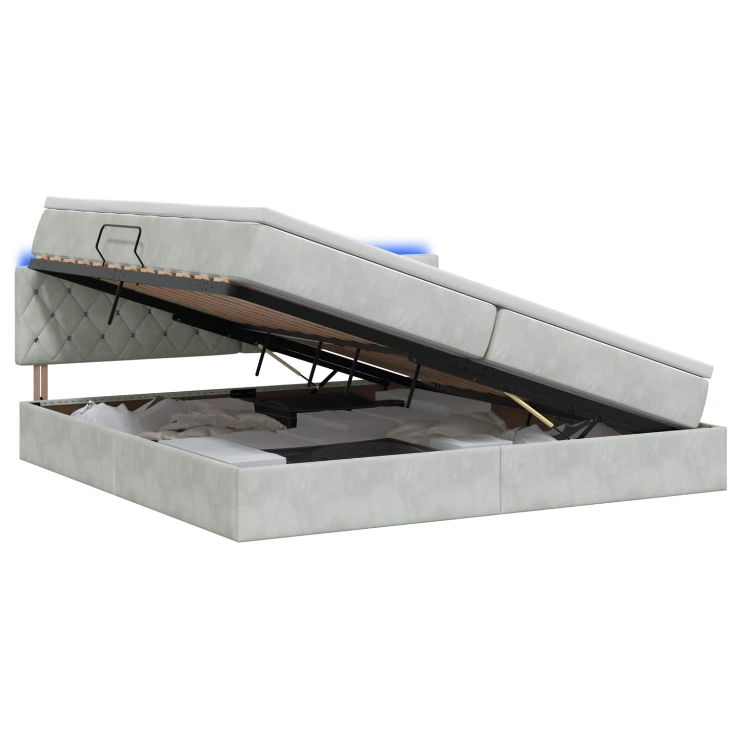 LED Opslagbed met Matras Lichtgrijs 200 x 200 cm Fluweel