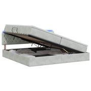Bed met opbergruimte en LED lichtgrijs 200x200 cm