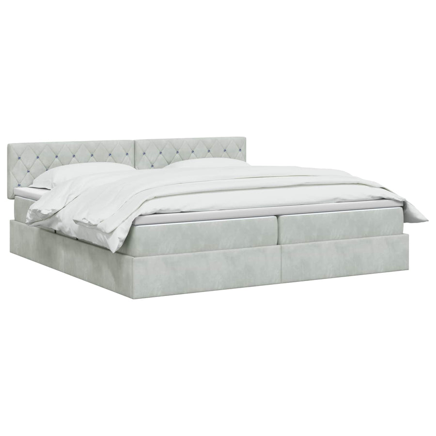 LED Opslagbed met Matras Lichtgrijs 200 x 200 cm Fluweel