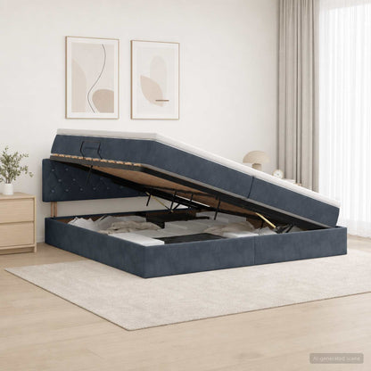 Opslag bed met hoofdeinde Donkergrijs 200 x 200 cm Fluweel