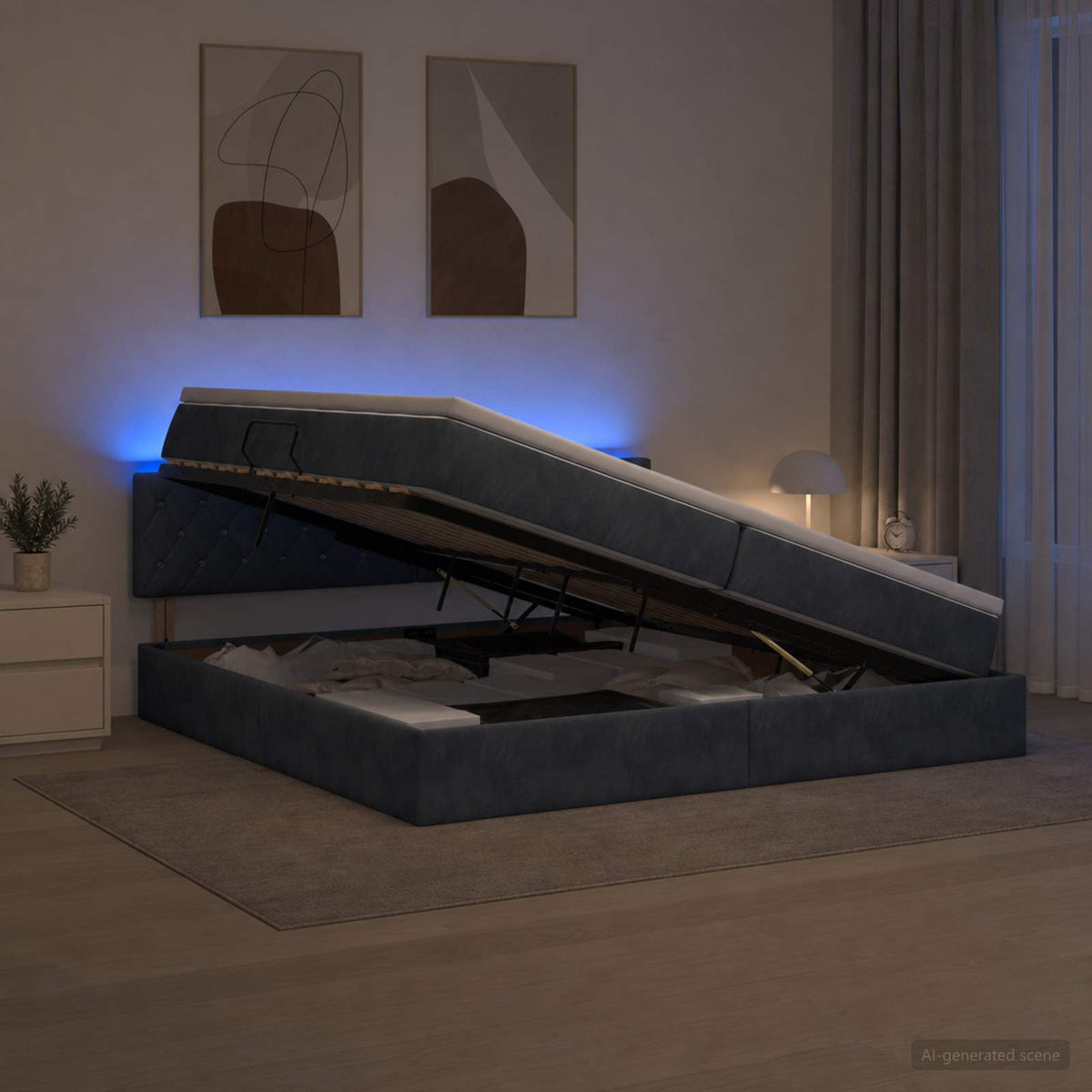 LED Opslagbed met Matras Donkergrijs 200 x 200 cm Fluweel