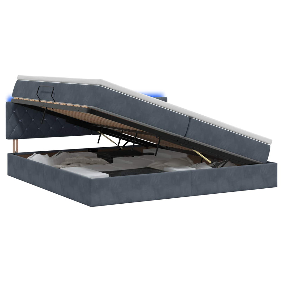 LED Opslagbed met Matras Donkergrijs 200 x 200 cm Fluweel