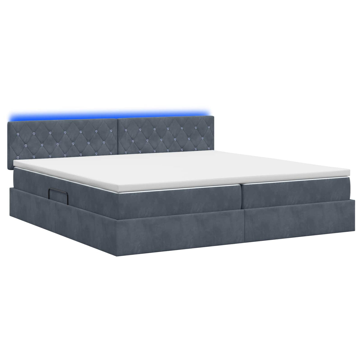 LED Opslagbed met Matras Donkergrijs 200 x 200 cm Fluweel