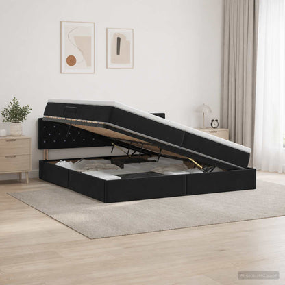 Opslag bed met hoofdeinde Zwart 200 x 200 cm Fluweel