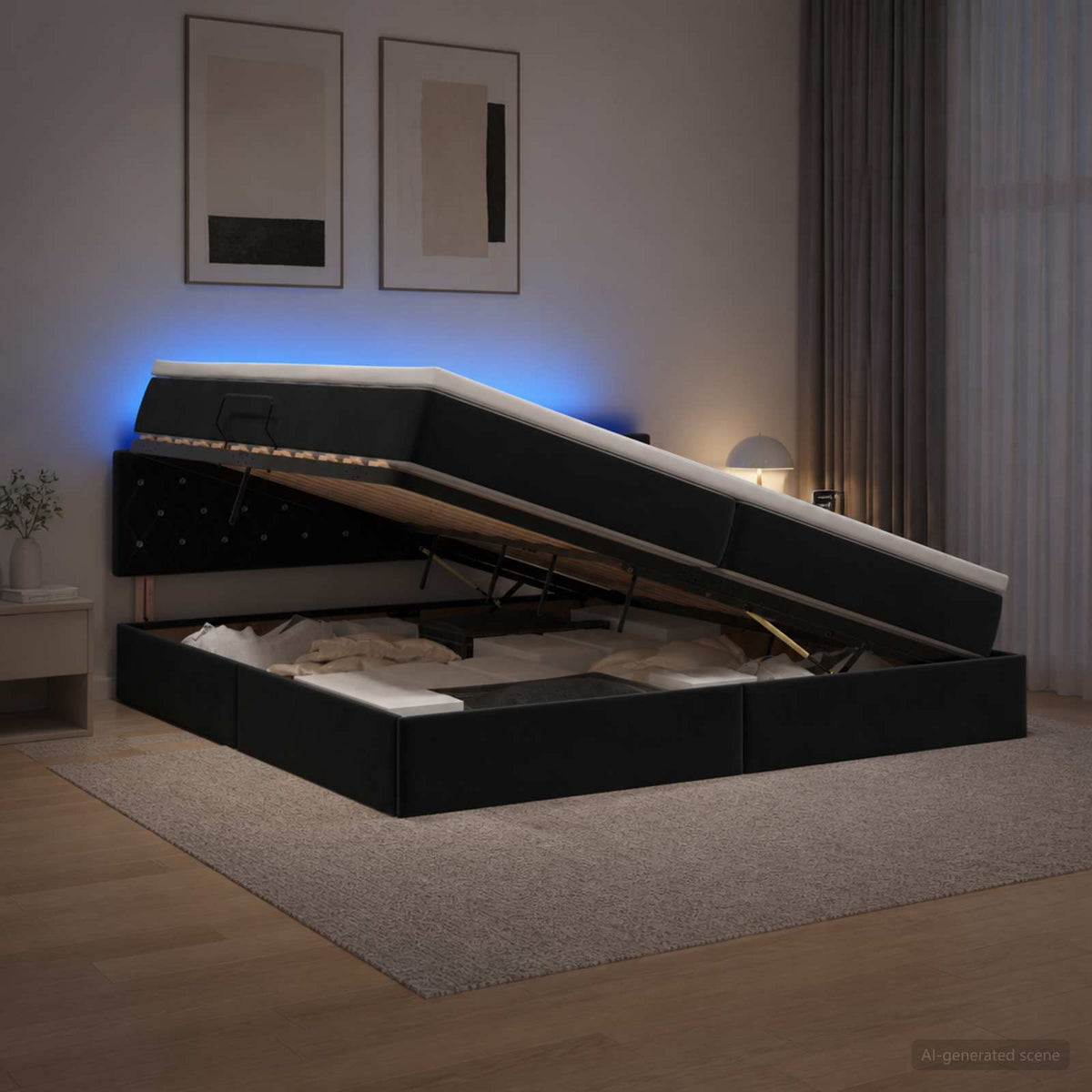 LED Opslagbed met Matras Zwart 200 x 200 cm Fluweel