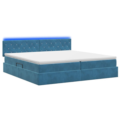 LED Opslagbed met Matras Donkerblauw 200 x 200 cm Fluweel