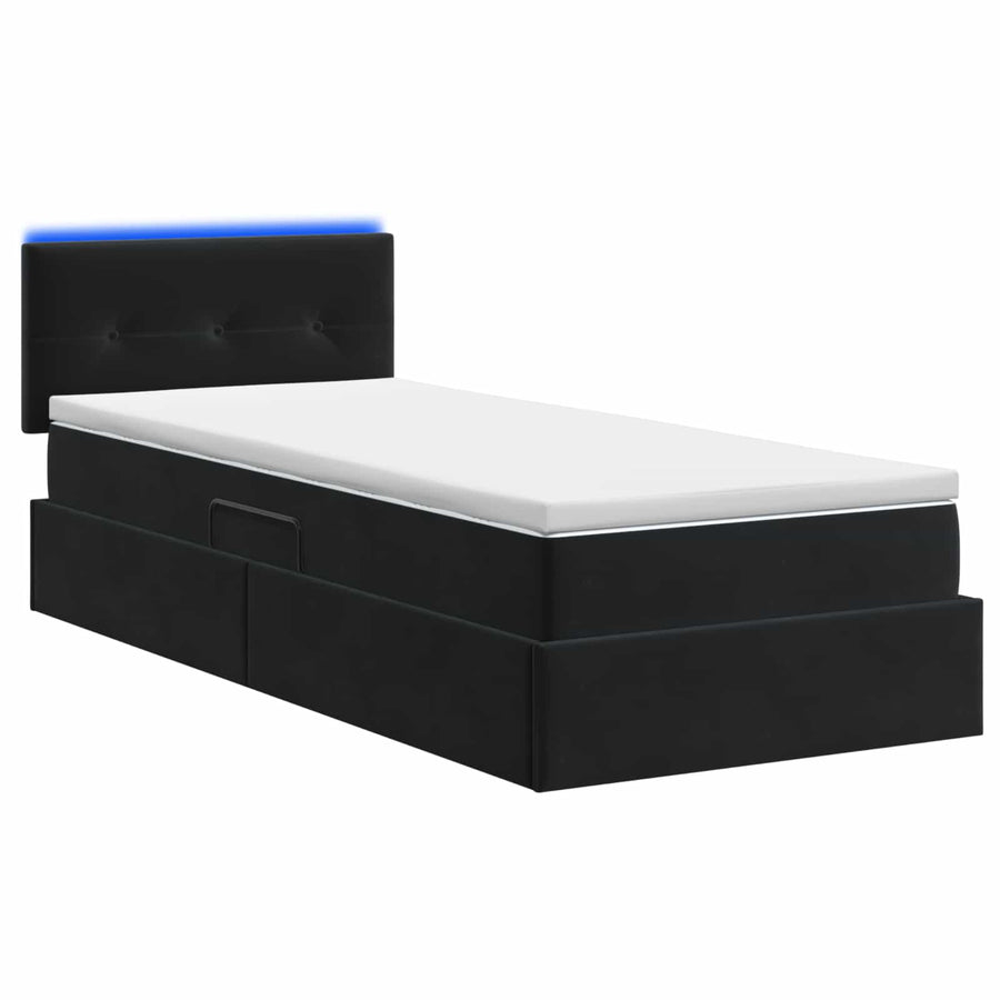 LED Opslagbed met Matras Zwart 90 x 190 cm Fluweel