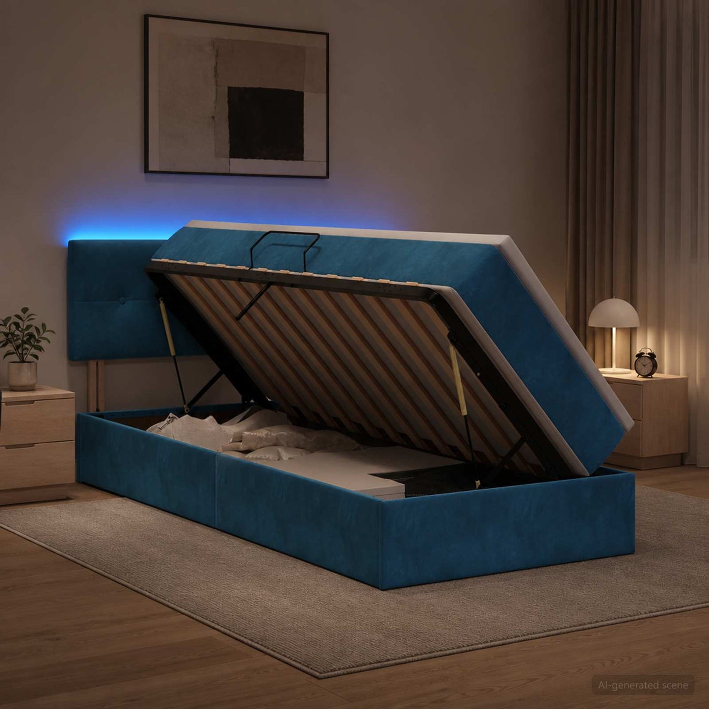 LED Opslagbed met Matras Donkerblauw 100 x 200 cm Fluweel
