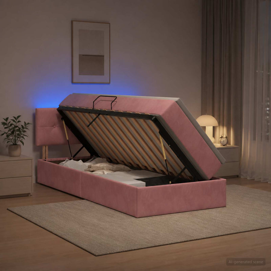 LED Opslagbed met Matras Roze 100 x 200 cm Fluweel