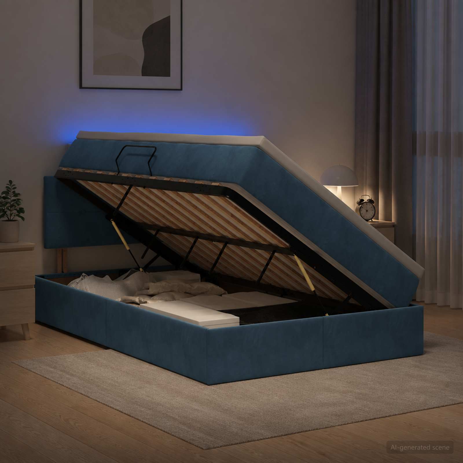 LED Opslagbed met Matras Donkerblauw 120 x 200 cm Fluweel