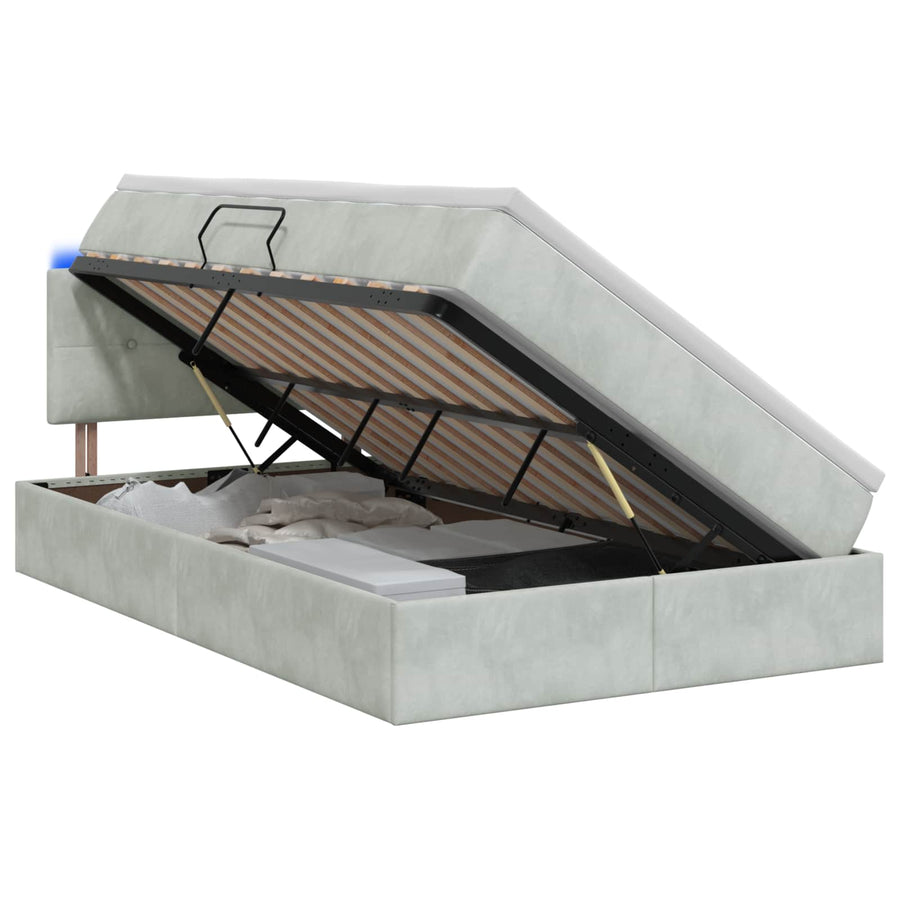 LED Opslagbed met Matras Lichtgrijs 120 x 200 cm Fluweel
