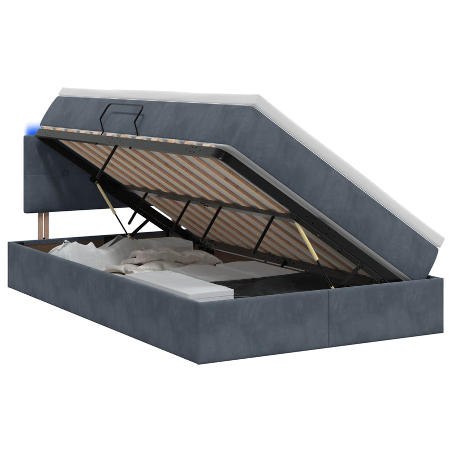 LED Opslagbed met Matras Donkergrijs 120 x 200 cm Fluweel