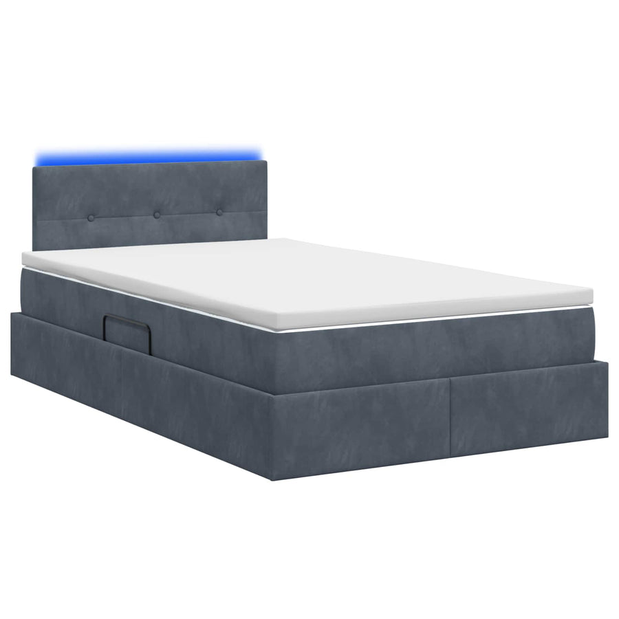 LED Opslagbed met Matras Donkergrijs 120 x 200 cm Fluweel