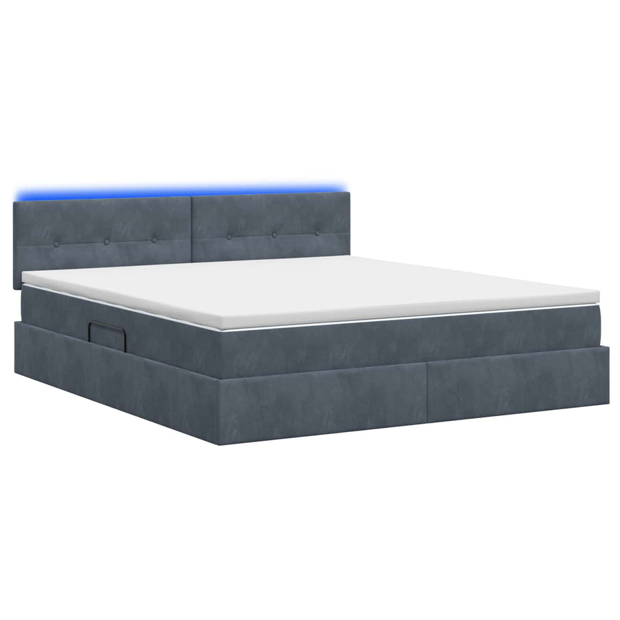 LED Opslagbed met Matras Donkergrijs 140 x 190 cm Fluweel