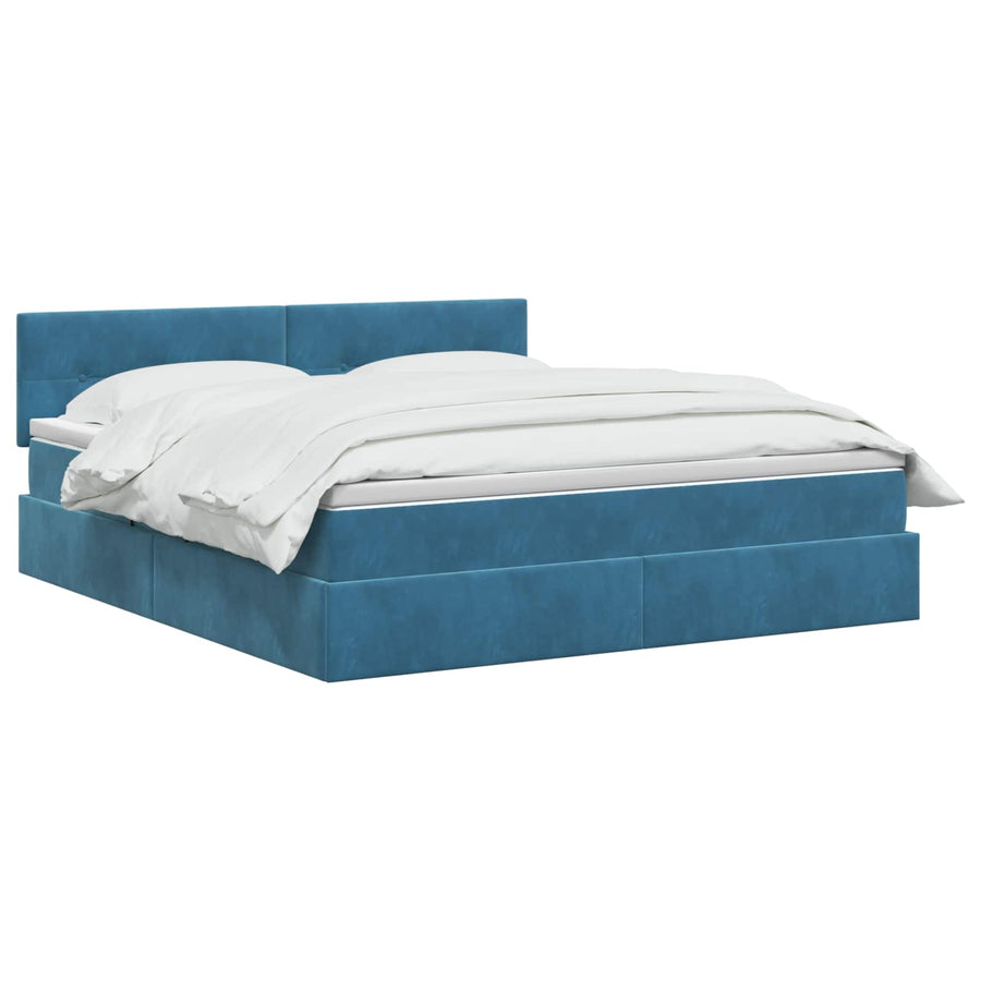 LED Opslagbed met Matras Donkerblauw 140 x 200 cm Fluweel