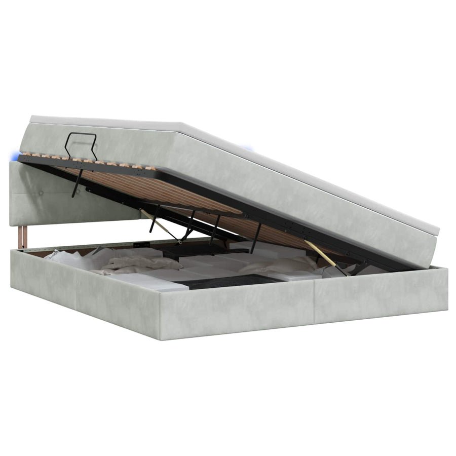 LED Opslagbed met Matras Lichtgrijs 160 x 200 cm Fluweel