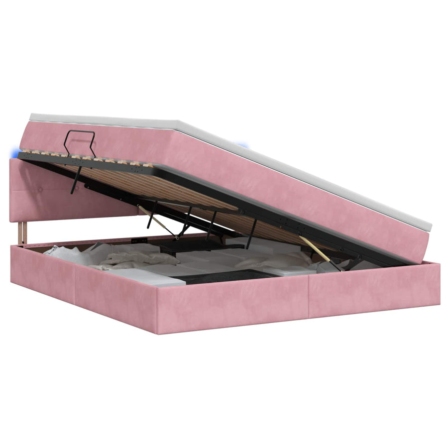 LED Opslagbed met Matras Roze 160 x 200 cm Fluweel
