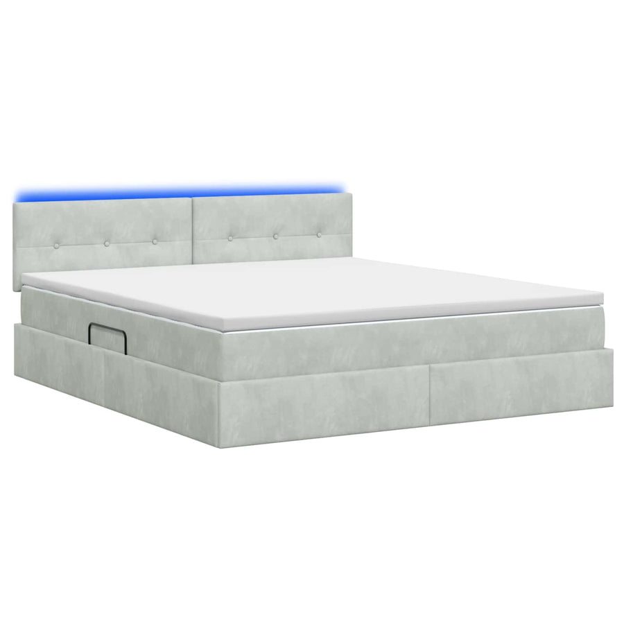 LED Opslagbed met Matras Lichtgrijs 180 x 200 cm Fluweel