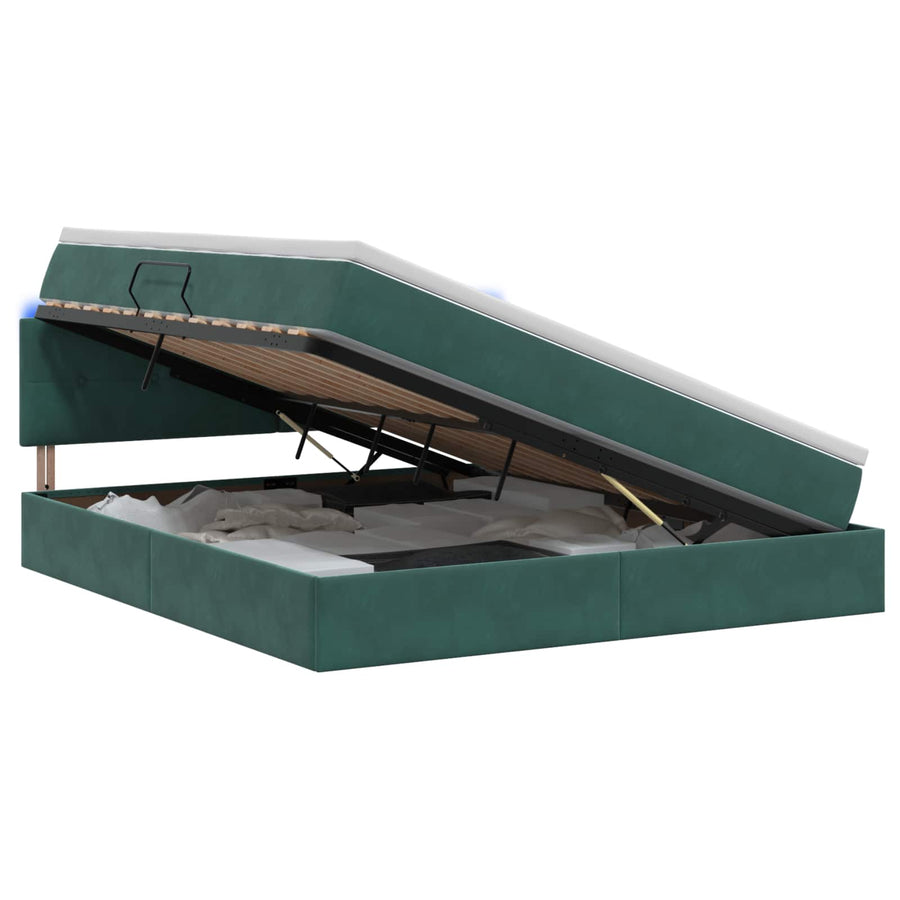 LED Opslagbed met Matras Donkergroen 180 x 200 cm Fluweel