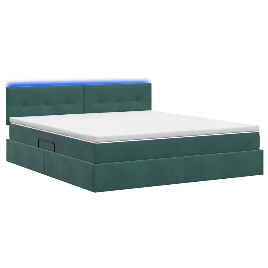 LED Opslagbed met Matras Donkergroen 180 x 200 cm Fluweel