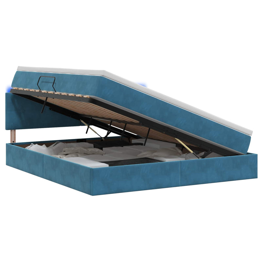 LED Opslagbed met Matras Donkerblauw 180 x 200 cm Fluweel