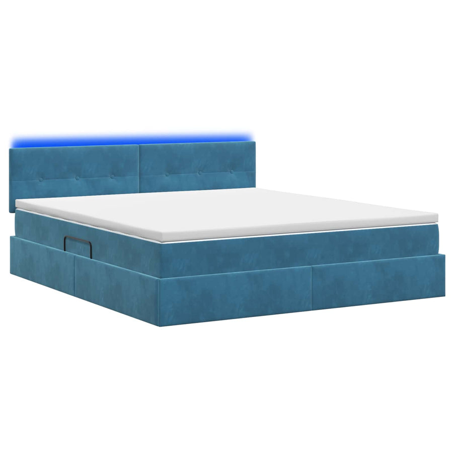 LED Opslagbed met Matras Donkerblauw 180 x 200 cm Fluweel