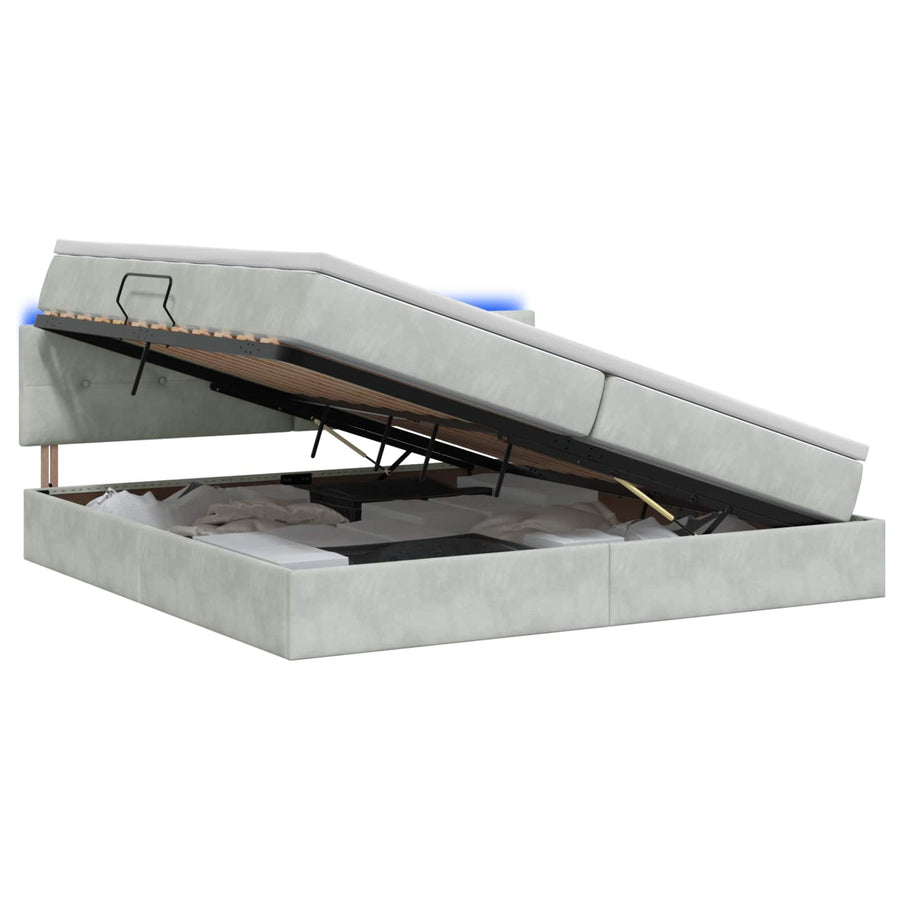 LED Opslagbed met Matras Lichtgrijs 200 x 200 cm Fluweel