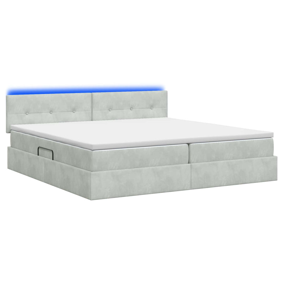 LED Opslagbed met Matras Lichtgrijs 200 x 200 cm Fluweel