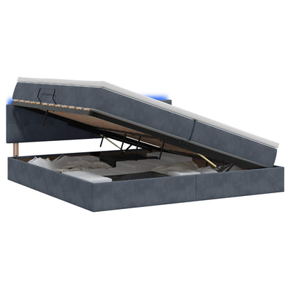 LED Opslagbed met Matras Donkergrijs 200 x 200 cm Fluweel