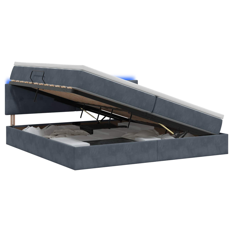 LED Opslagbed met Matras Donkergrijs 200 x 200 cm Fluweel