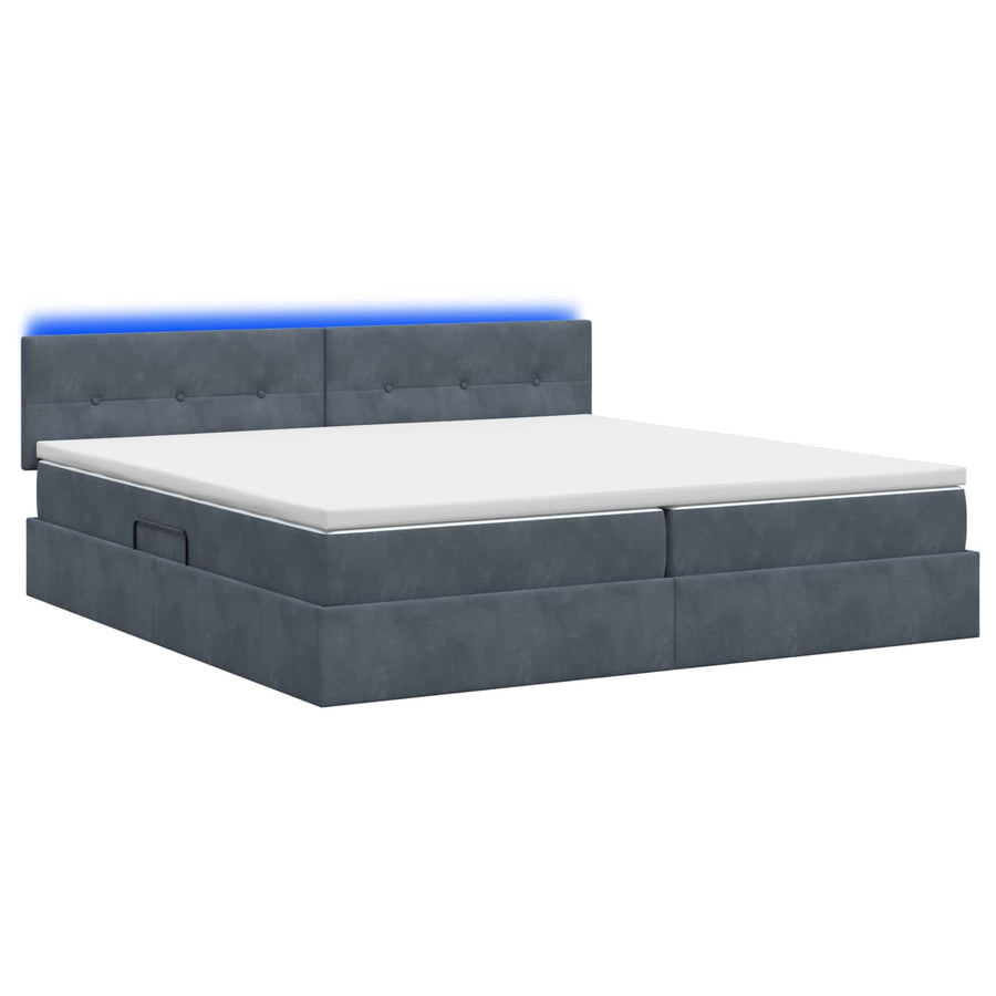 LED Opslagbed met Matras Donkergrijs 200 x 200 cm Fluweel