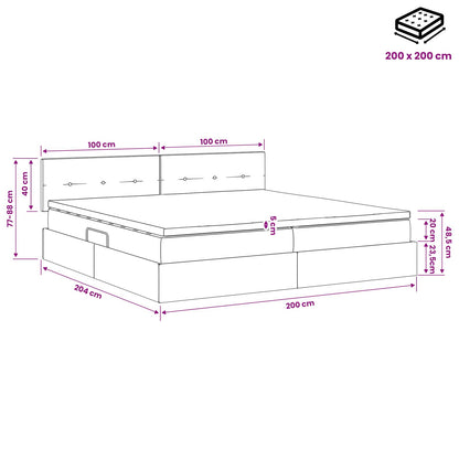 LED Opslagbed met Matras Donkergrijs 200 x 200 cm Fluweel