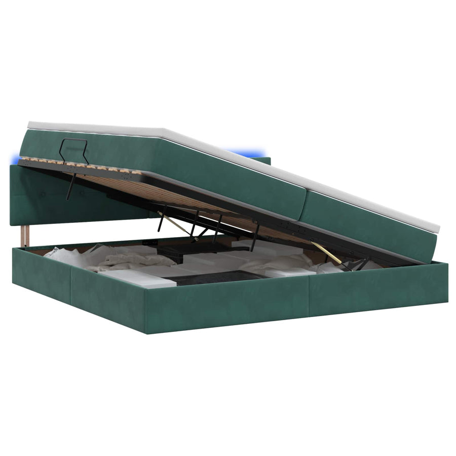 LED Opslagbed met Matras Donkergroen 200 x 200 cm Fluweel