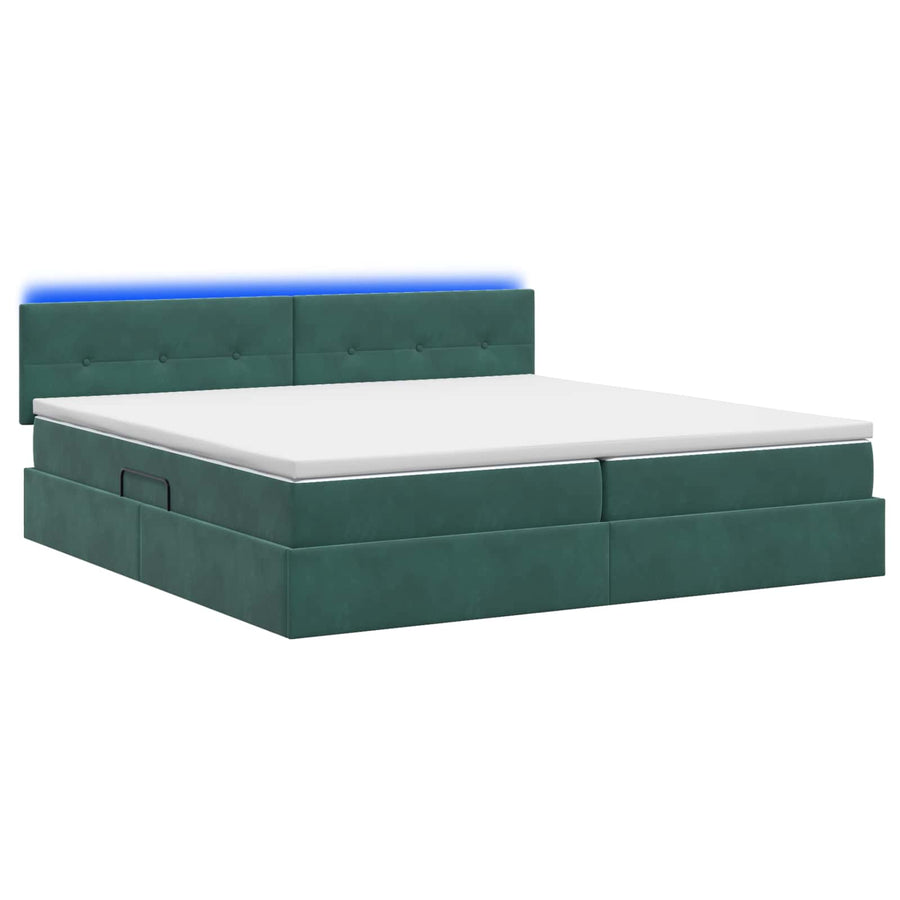 LED Opslagbed met Matras Donkergroen 200 x 200 cm Fluweel
