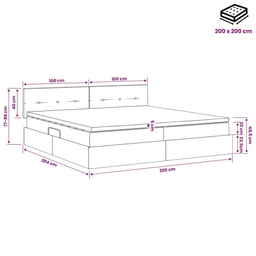 LED Opslagbed met Matras Donkergroen 200 x 200 cm Fluweel