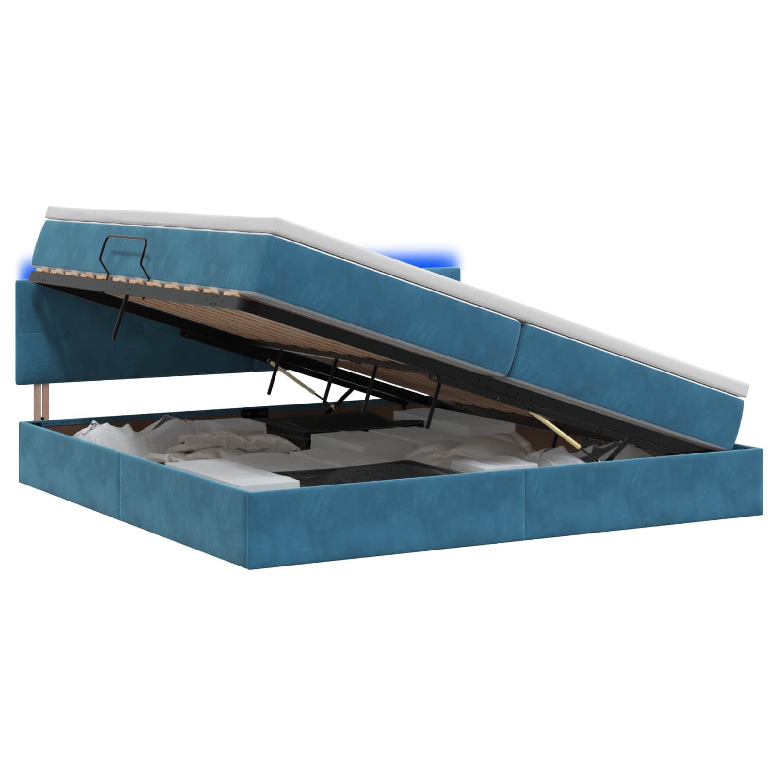 LED Opslagbed met Matras Donkerblauw 200 x 200 cm Fluweel
