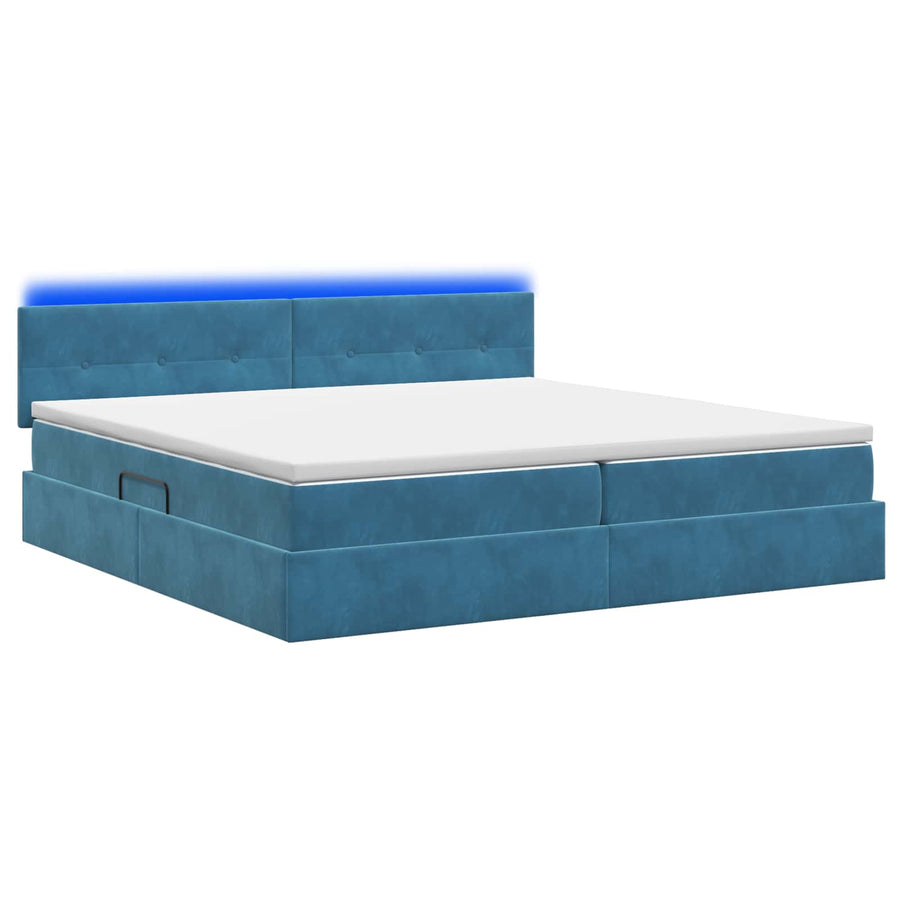 LED Opslagbed met Matras Donkerblauw 200 x 200 cm Fluweel