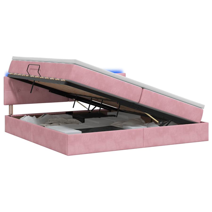 LED Opslagbed met Matras Roze 200 x 200 cm Fluweel