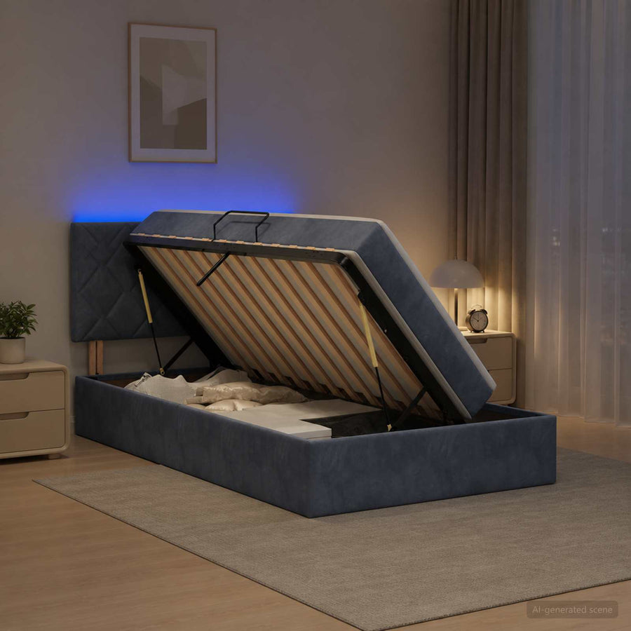 LED Opslagbed met Matras Donkergrijs 100 x 200 cm Fluweel
