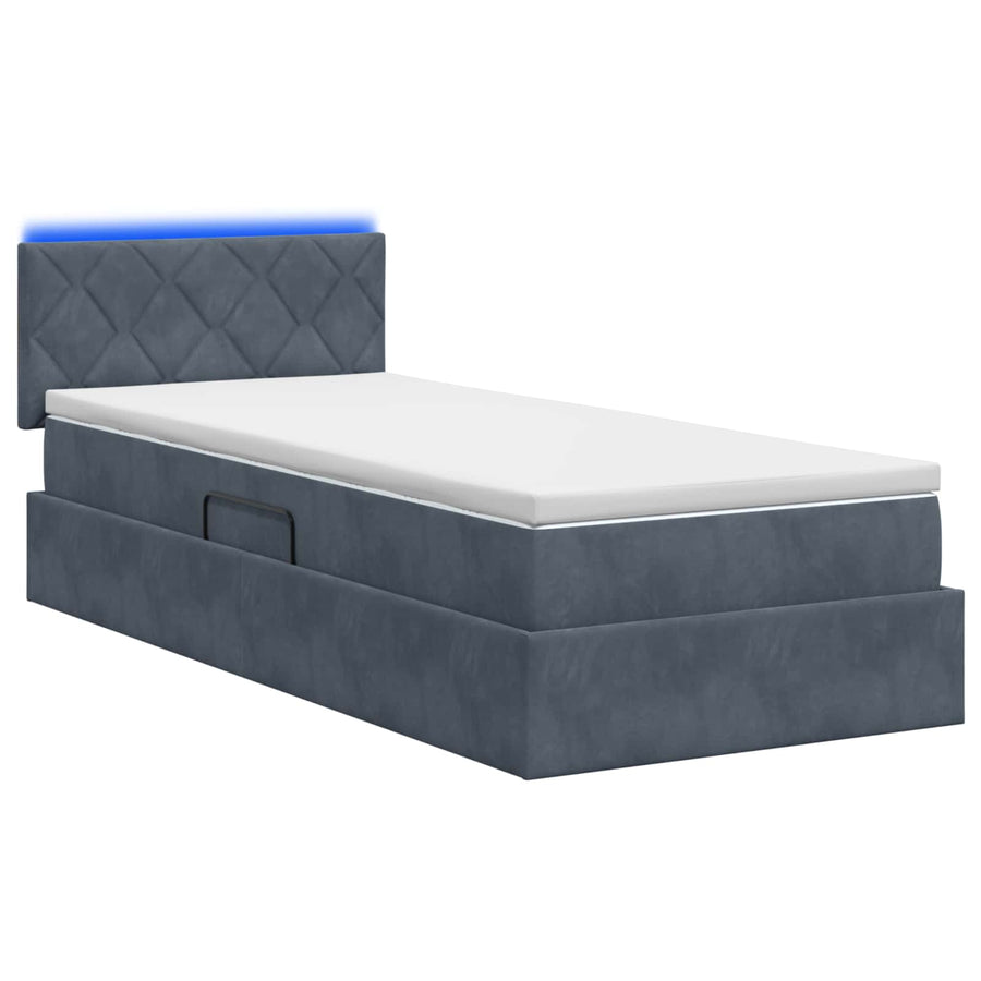 LED Opslagbed met Matras Donkergrijs 90 x 190 cm Fluweel