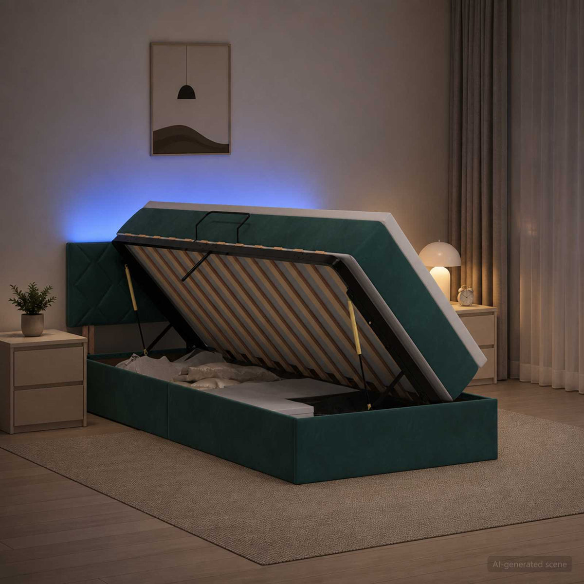 LED Opslagbed met Matras Donkergroen 100 x 200 cm Fluweel