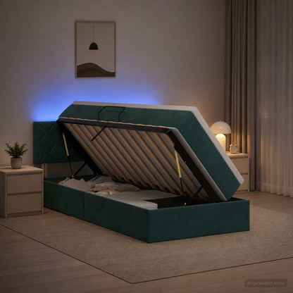 LED Opslagbed met Matras Donkergroen 100 x 200 cm Fluweel