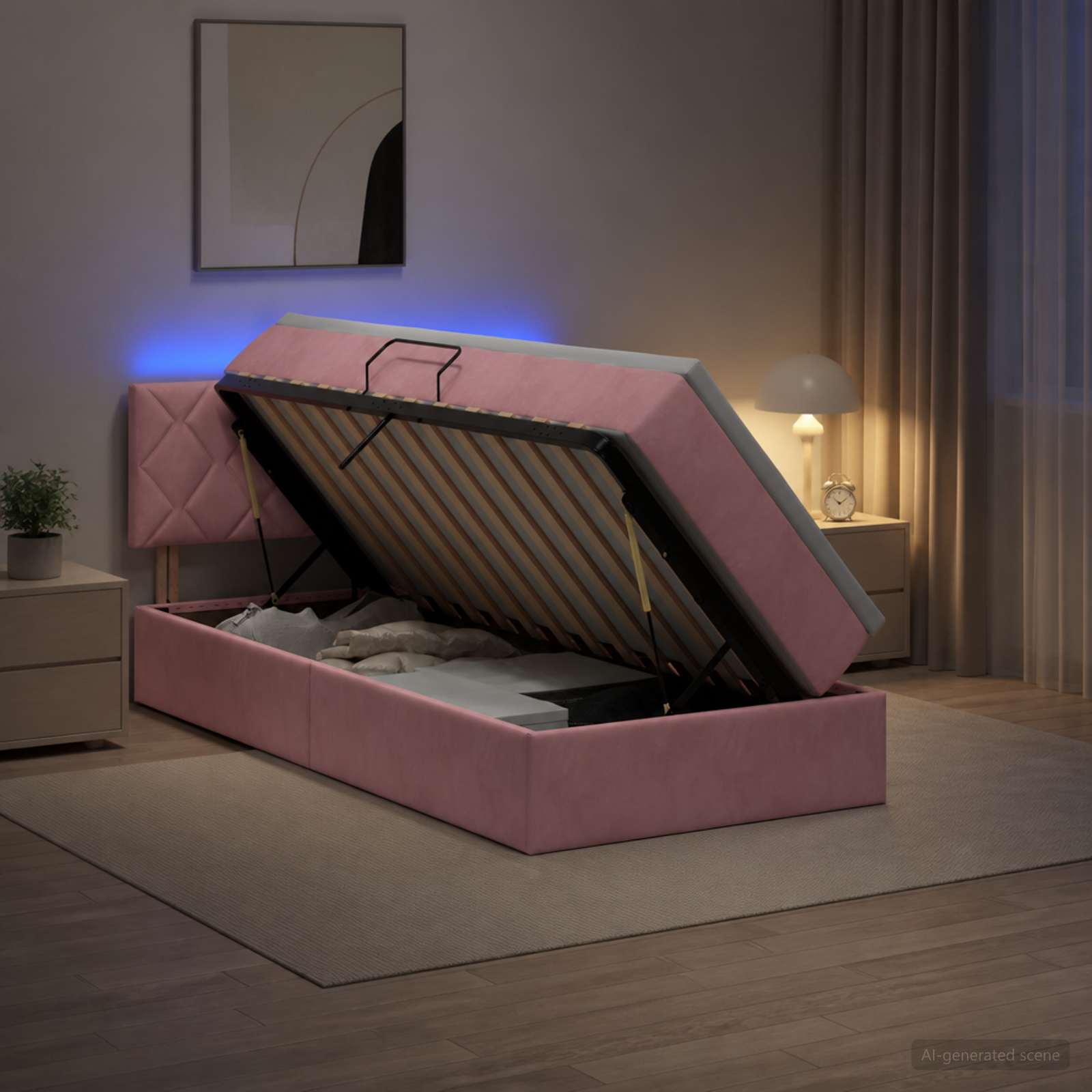 LED Opslagbed met Matras Roze 100 x 200 cm Fluweel