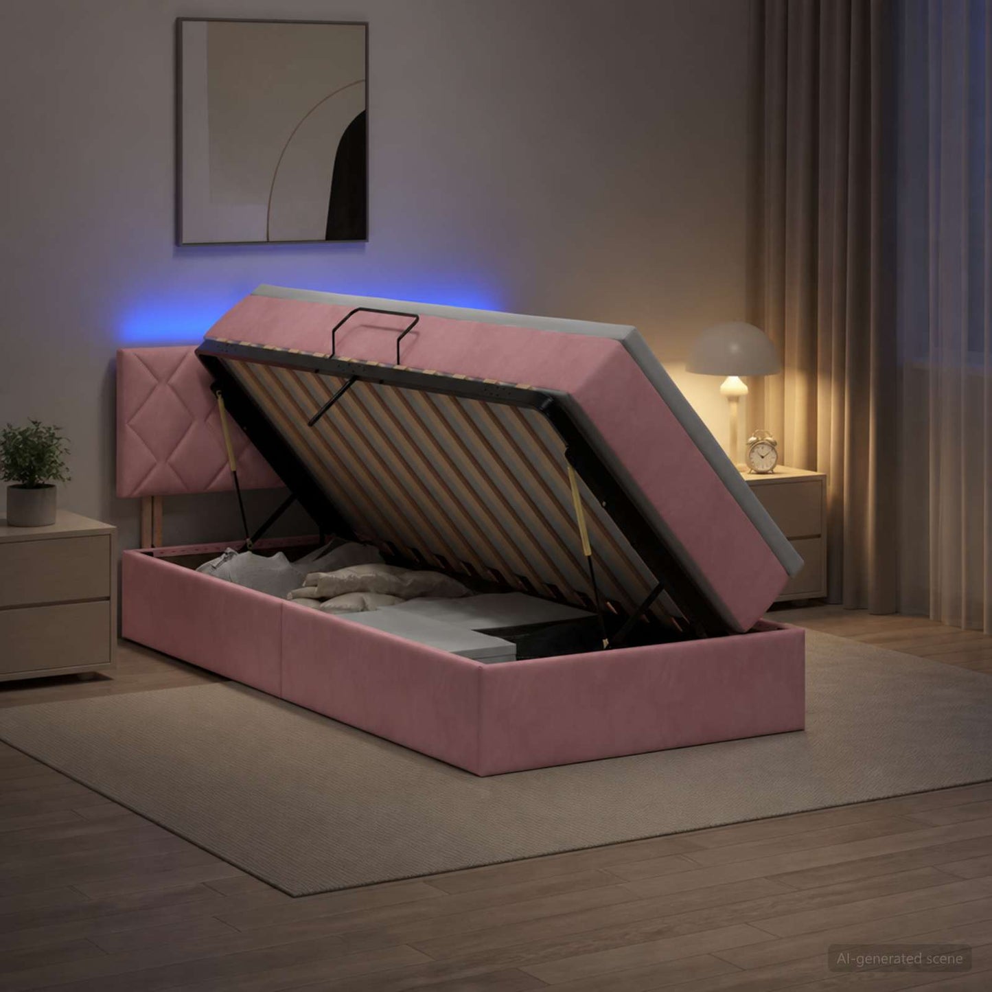 LED Opslagbed met Matras Roze 90 x 200 cm Fluweel