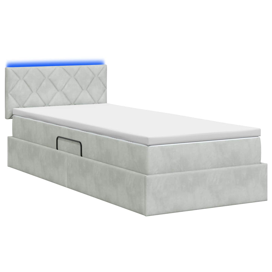 LED Opslagbed met Matras Lichtgrijs 90 x 200 cm Fluweel