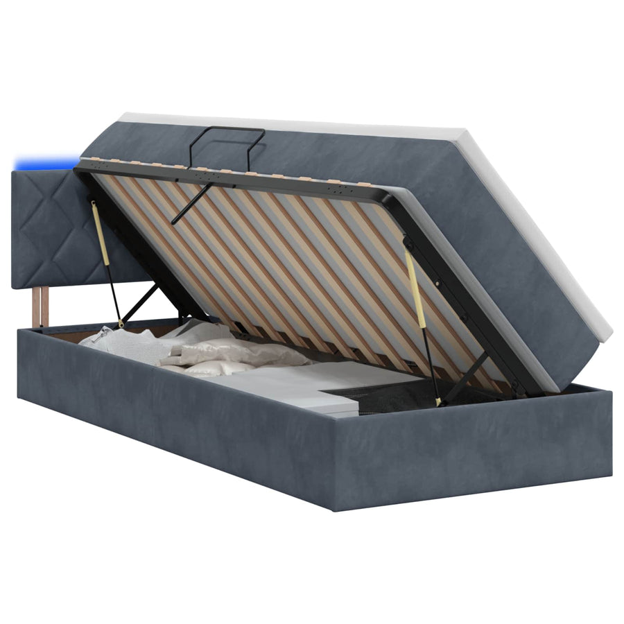 LED Opslagbed met Matras Donkergrijs 90 x 200 cm Fluweel