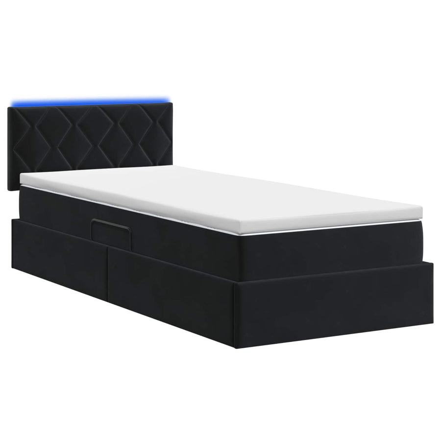 LED Opslagbed met Matras Zwart 90 x 200 cm Fluweel