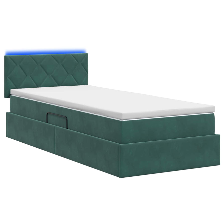 LED Opslagbed met Matras Donkergroen 90 x 200 cm Fluweel