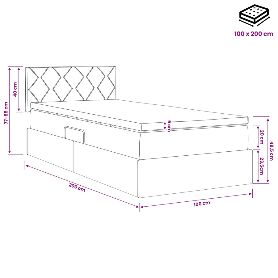 LED Opslagbed met Matras Roze 100 x 200 cm Fluweel
