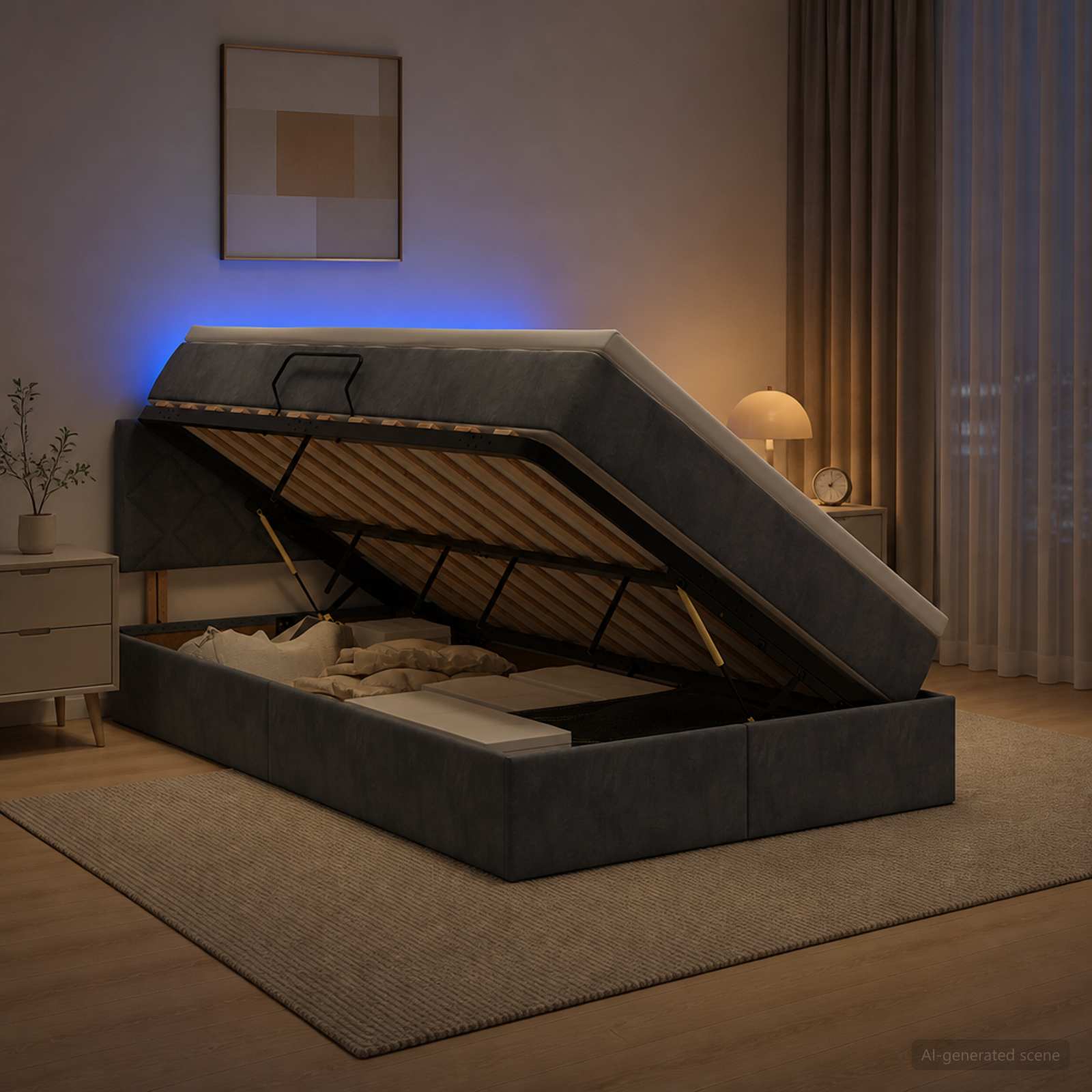LED Opslagbed met Matras Donkergrijs 120 x 200 cm Fluweel